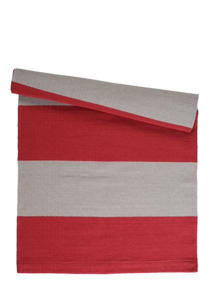 Tæppe - STEN stribet tæppe, 2 størrelser, grå/rød - Linum